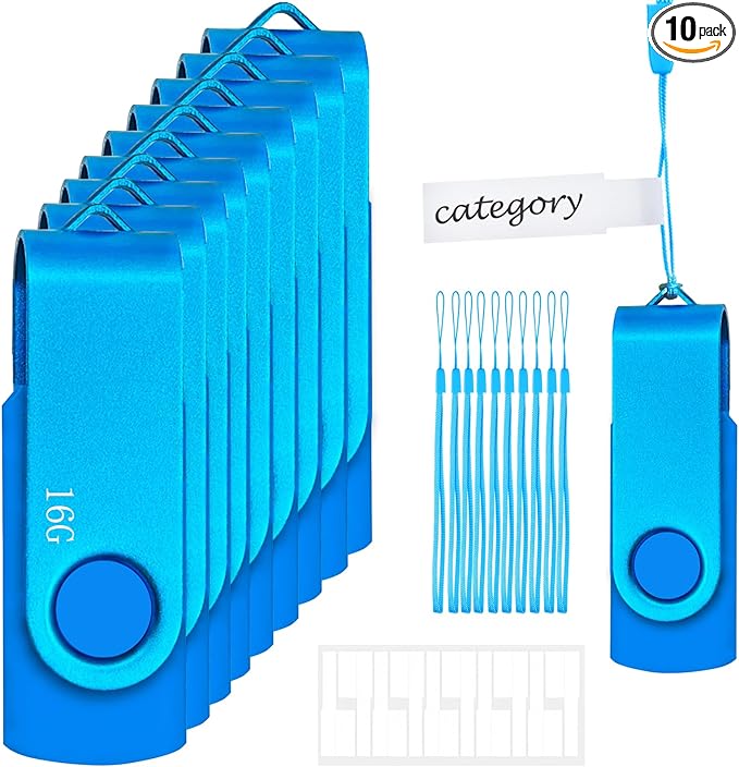 USB Drive 16GB USB 2.0 Flash Drive 10 Pack Nicepicten Pendrive Swivel Thumb Zip Jump Flash Drives USB Memory Stick Thumbdrive Flashdrive Ideal for Home Office Shared Data Storage Blue 16GB