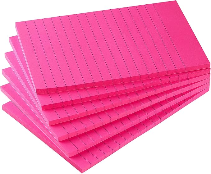 Early Buy 6 Pads Lined Sticky Notes with Lines 4x6 Self-Stick Notes Bright Color Sticky Notes, 45 Sheets/Pad (Rose Red)