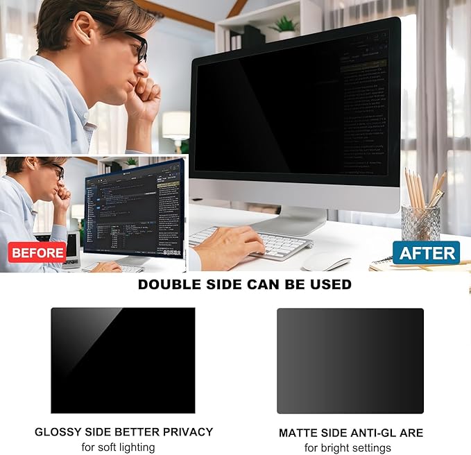 23.8 Inch Computer Privacy Screen Shield [2 Pack] for 16:9 Widescreen Desktop Monitor - Anti-Glare Blue Light Privacy Filter and Anti Spy Privacy Screen Protector Film