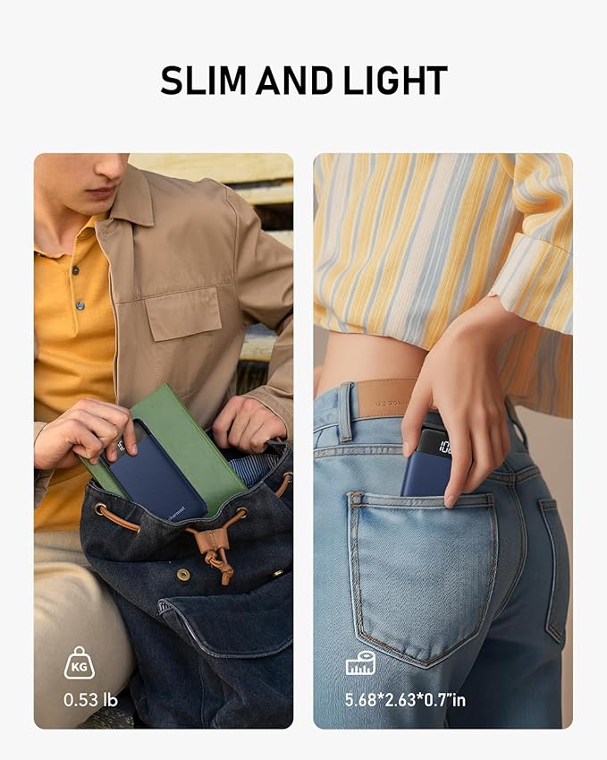 charmast Portable Charger with Built in Cables, 10000mAh Slim Power Bank, 15W USB C in&Out Port High Speed Charging External Charger, Battery Pack Compatible with iPhone 16 15 13 Samsung Google iPad