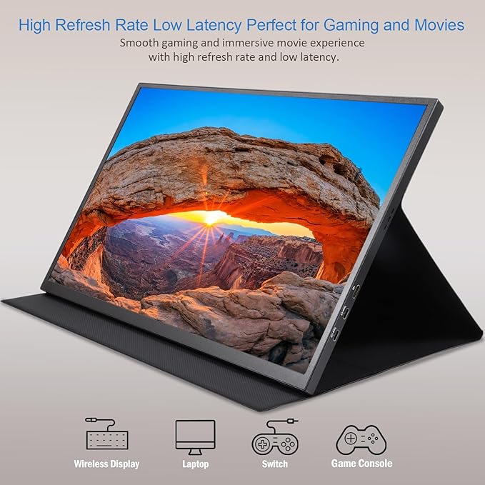 Portable Monitor, 1080P FHD 100Hz IPS Screen, 125% sRGB HDMI USB-C External Monitor for Laptop PC, Travel Second Display with Kickstand Case (18.5‘’)