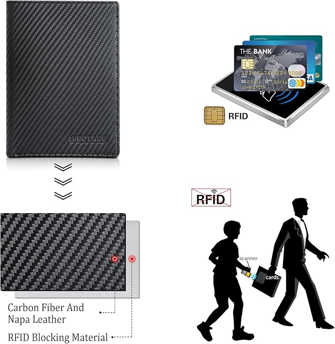 Polare Slim RFID Blocking Leather Passport Holder Travel Bifold Wallet For Men (Carbon Black)