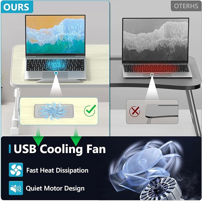 Slendor Laptop Desk Adjustable Laptop Stand Foldable Bed Table Portable Lap Desk Folding Notebook Stand Reading and Writing Holder Breakfast Tray with Drawer and Cooling Fan for Bed Couch Sofa Floor