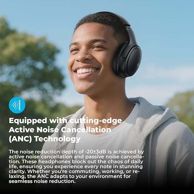 havit Active Noise Cancelling Headphones, Wireless Headphones Over Ear, Foldable Bluetooth 5.3 Over The Ear Headphone, 50H Playtime, HD Stereo Sound, Custom EQ via App for Travel, Office, Home