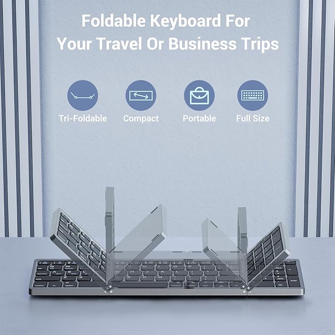 Foldable Keyboard and Mouse for Laptop, Travel Bluetooth Folding Keyboard Mouse with Portable Case, Rechargeable Keyboard for Business, 2.4G Wireless & Bluetooth, for iPad Tablets Laptop iOS Android