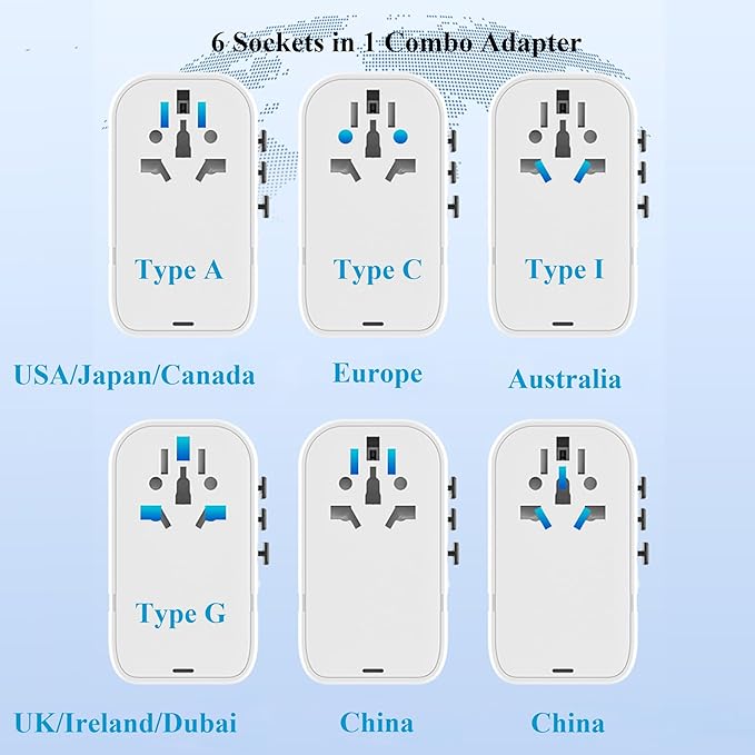 220V to 110V Converter for European Travel,Step Down Voltage Converter US to Europe,Universal Travel Power Adapter with 2 Type C +2 USB A,PD20W,USA/UK/EU/AUS/China Vacation Travel Essentials