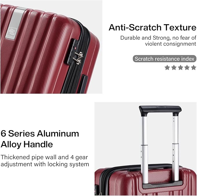 Hanke Expandable Hard Shell Luggage Sets 2 piece Carry on Luggage with Wheels Suitcases Lightweight Checked TSA Luggage Rolling Large Suitcase Travel Luggage Bag Woman Men 20/29 Inch(Burgundy)
