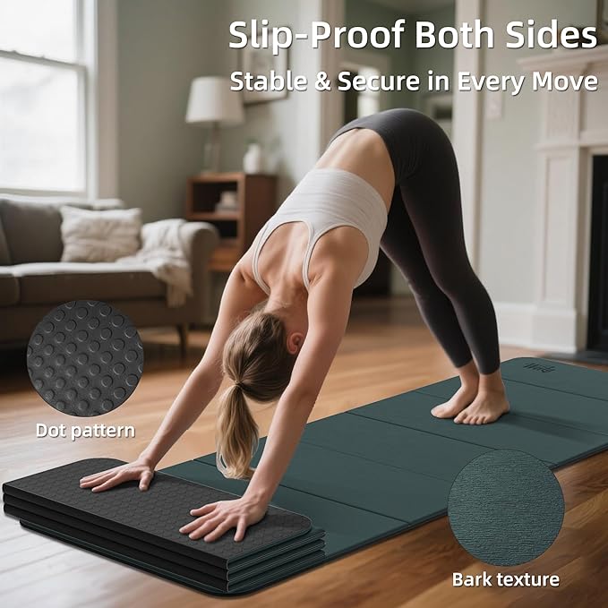 1/2inch Extra Thick Foldable Yoga Mat with SGS Certified Odourless POE Material - Light Weight Non Skid Easy to Clean Travel Workout Excercise Mat, 71x24inch