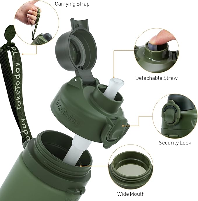 TakeToday Collapsible Water Bottles 20oz, Leak Proof, BPA-Free, Foldable Silicone Travel Water Bottle with Straw Strap for Cycling, Hiking, Outdoors