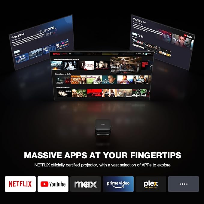 【Netflix-Licensed Projector & Native 1080P】Thinnest 1.81" Smart Mini Projector with WiFi and Bluetooth, Auto Focus & Keystone Portable Outdoor Projector, VOPLLS 4K Support Home Movie Projector