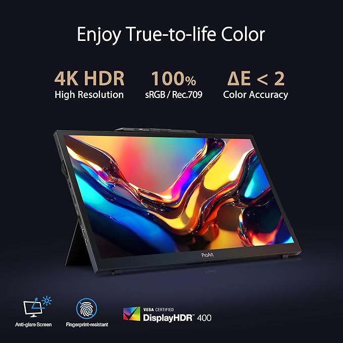 ASUS ProArt Display 15.6” 4K Pen Display (PA169CDV) – IPS, UHD (3840 x 2160), WACOM Feel EMR, 100% sRGB, Calman Verified, Pantone Validated, Speakers, USB-C, 10-Point Touch, Dial, 3 Year Warranty