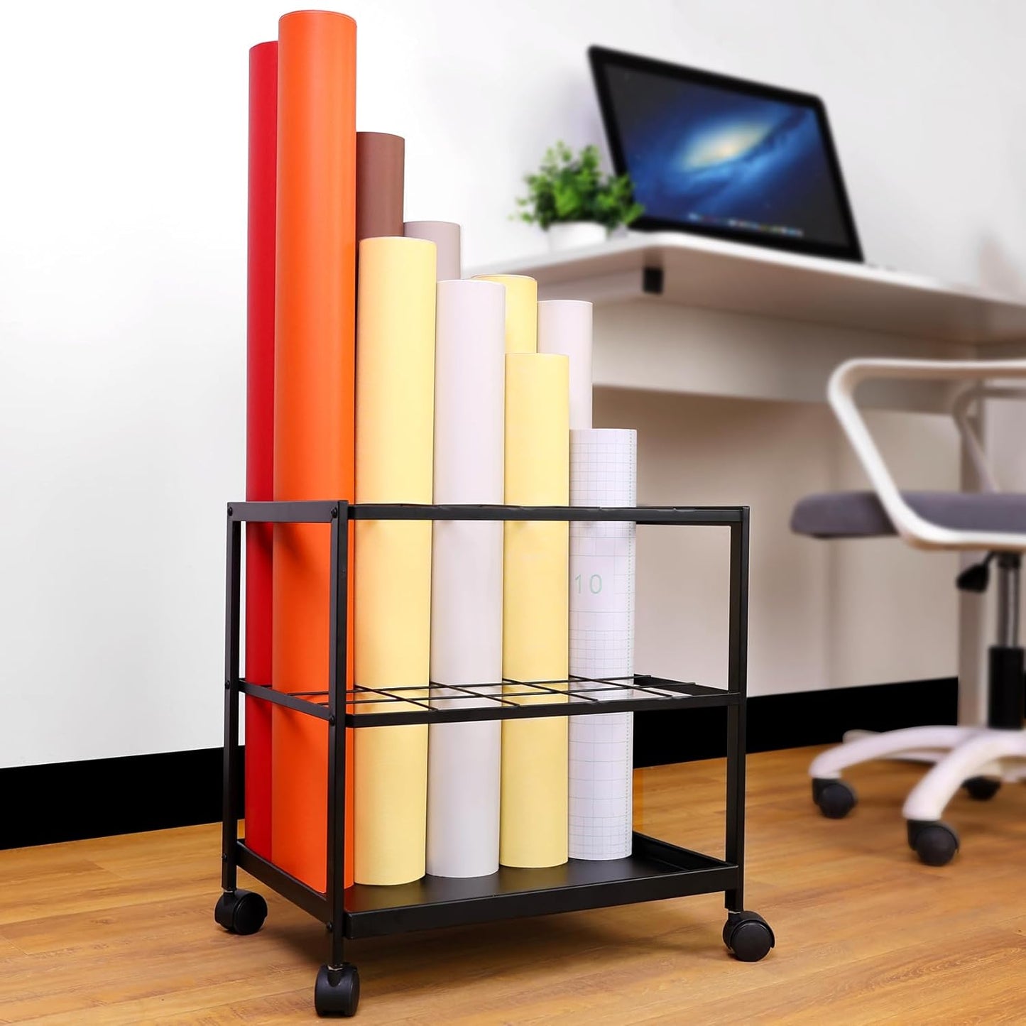 Blueprint Storage Rack Cart - 20 Slots Metal Blueprint Holder with Double-Layer Grids Ensures Secure, Non-Slip Storage, Organizing Posters, Architectural Plans, and Artwork Stably. (20 Slots)