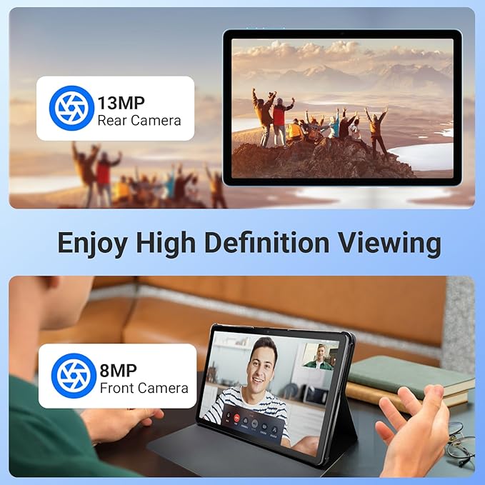 Digliand 11 Inch Android Tablet, 12GB RAM 128GB ROM, 8-Core, 7000mAh 8-Hour HD Tablet, Split Screen & Screen Mirroring, Dual Camera, Android 14 (Blue)