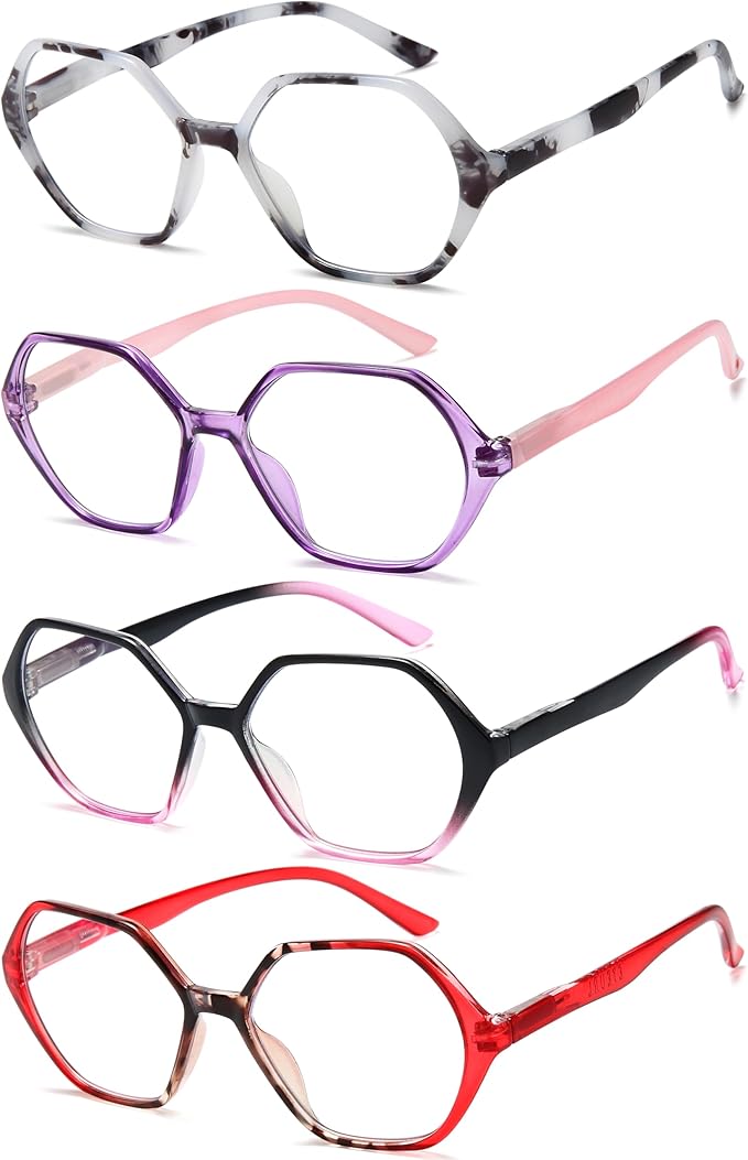 EYEURL 4-Pack Reading Glasses for Women Blue Light Blocking Computer Glasses Vintage Design Diamond Shaped Frame Readers for Women Men Anti Glare Filter Lightweight Spring Hinge Eyeglasses,1.75