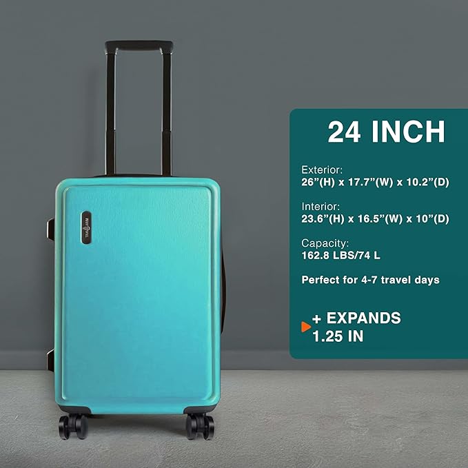 Luggage Sets 2 Piece, 24 Inch Suitcase and 28 Inch Luggage with Spinner Wheels, Durable Hard Shell Suitcase Set, Expandable Travel Suitcases with Wheels, Teal