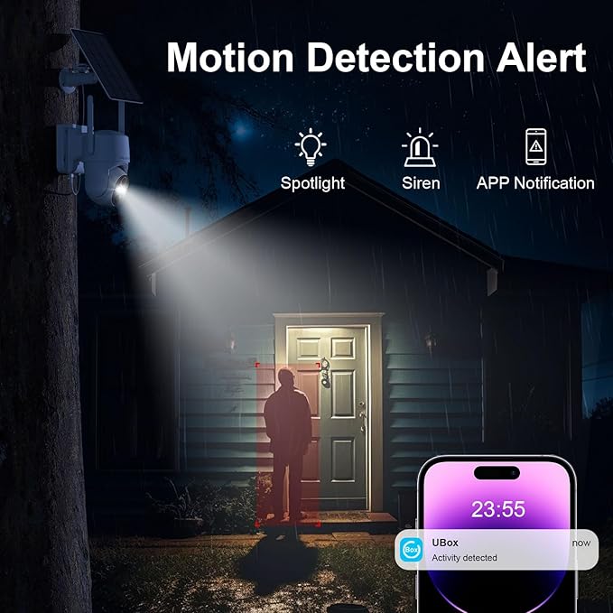 Cellular Security Cameras Wireless Outdoor, Solar Camera Outdoor Wireless, No WiFi Security Camera with SIM Card, 360 PTZ, 2K HD, Human Detection, 2-Way Talk, SD/Cloud