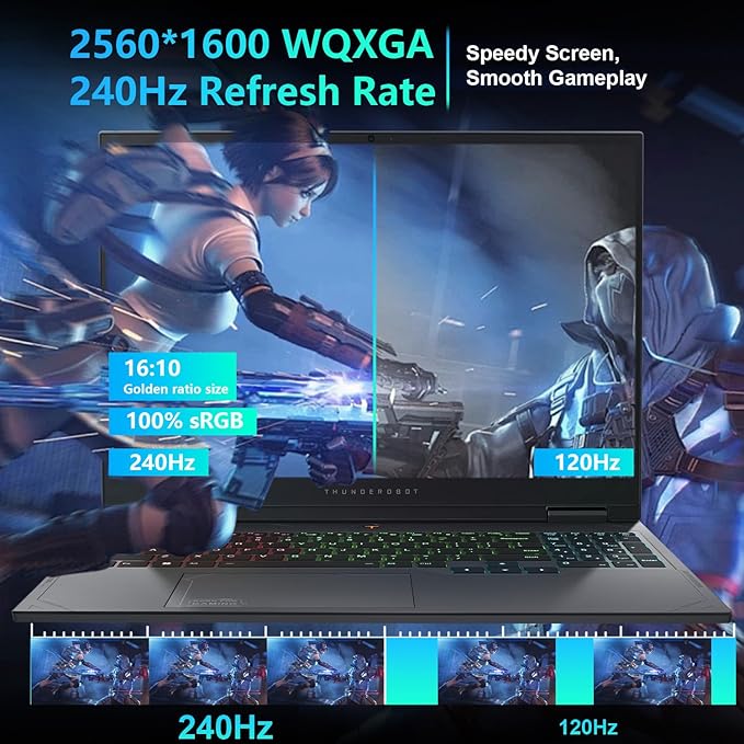 Thunderobot Radiant 16 4060 Gaming Laptop, Core i7-14650HX 14th Gen, 16" 2.5K 240Hz WQXGA, RTX 4060, 64GB DDR5, 2TB SSD, RGB Backlit Keyboard, Wi-Fi 6, Win11, Gray
