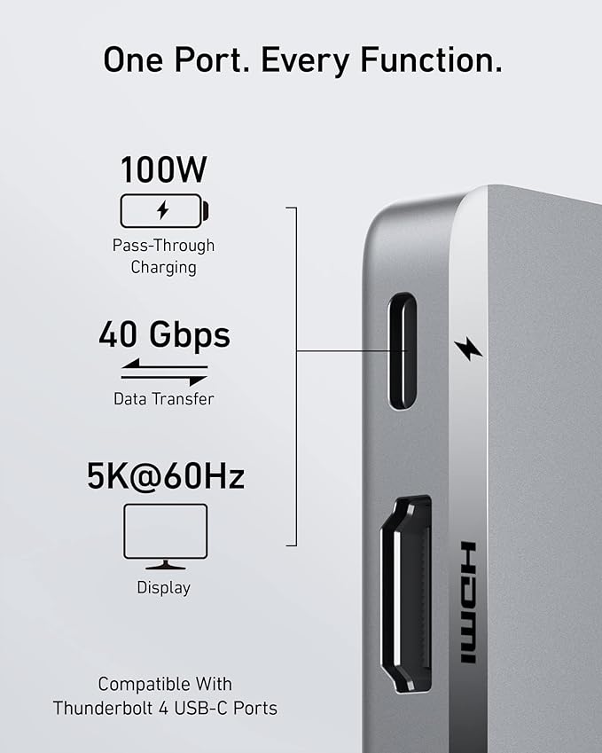 Anker USB C Hub for MacBook, 7-in-2 with 4K HDMI, Compatible with Thunderbolt 4, 1 Type C and 2 USB A Data Ports for MacBookPro 13 Inch, MacBookAir M1 / M2, and More