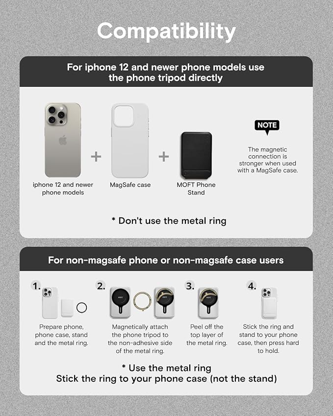 MOFT Phone Tripod Stand Selfie Stick for iPhone, Multi-Angles iPhone Stand, Lightweight & Portable Phone Holder, Strong Magnets, MOVAS Vegan Leather, Travel Essentials, Jet Black (Without Card Slot)