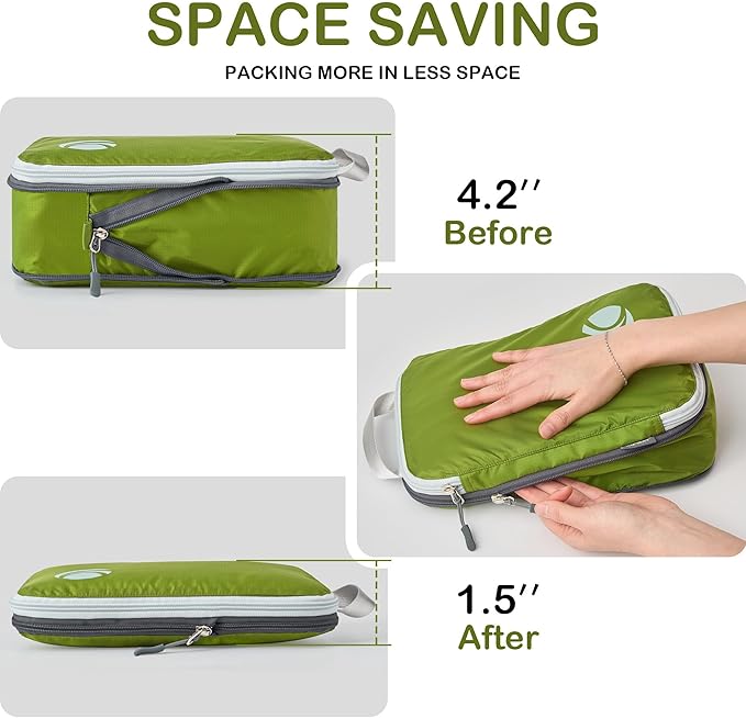 Cipway Compression Packing Cubes, Ultralight Luggage Organizer Bags, Travel Essentials for Carry on Suitcase (3 Piece,Green)