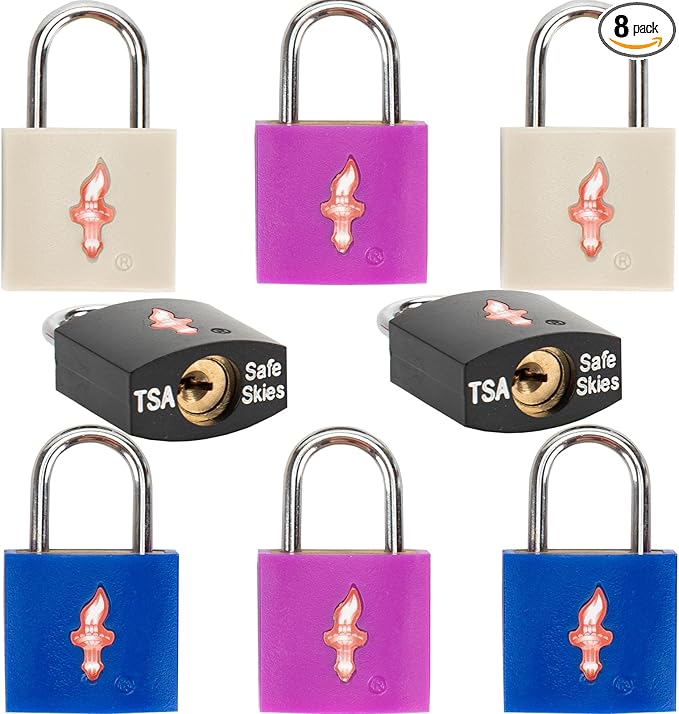 8 Pack TSA Lock for Luggage,TSA Approved for Suitcases, Gun Cases & Travel Bags - Solid Brass Security Lock with Colored Shell (8 Colors: Black/Blue/White/Juice)