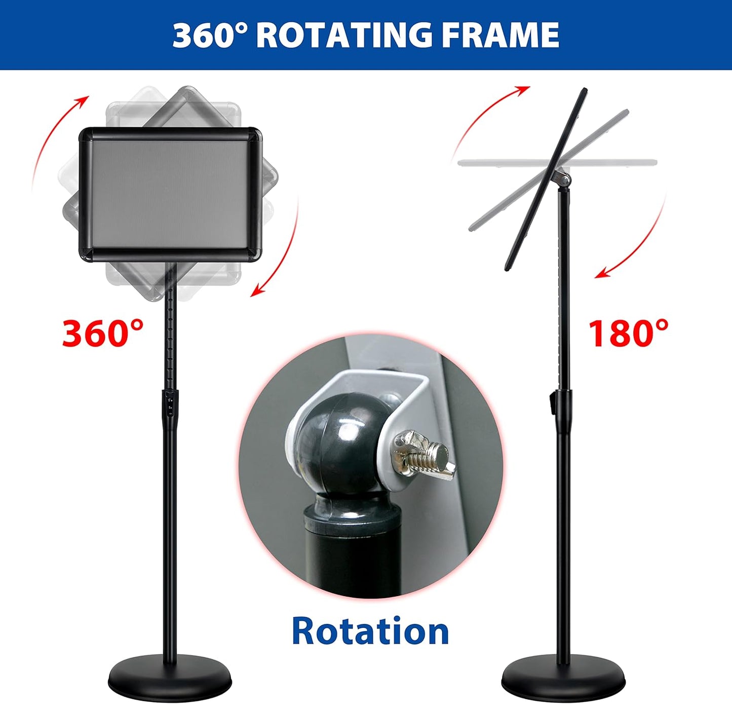 6-Packs Sign Holder Stand for Display 8.5x11 Inch - Adjustable Floor Standing Sign Holder - Pedestal Poster Stand with Vertical & Horizontal View, Indoor/Outdoor Business & Store Signage(Black)