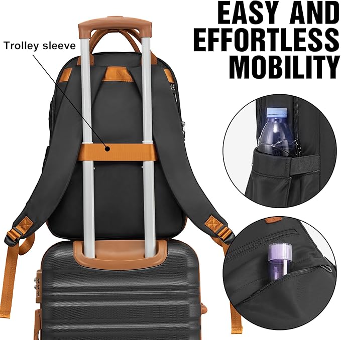 LONG VACATION Carry On Luggage Sets 3 Piece 20 Inch Suitcase Set, ABS+PC Hardshell Lightweight Travel Luggage with Spinner Wheels & YKK Zipper TSA Lock (20 INCH (BP/TB), BLACK-BROWN)