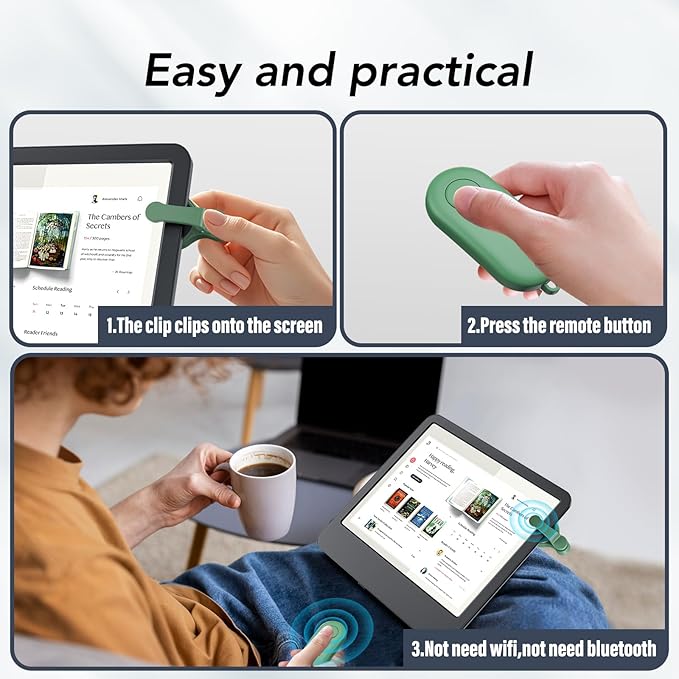 Remote Control Page Turner for Kindle Paperwhite Oasis Kobo eReaders,Kindle Clicker Page Turner Accessories for iPhone,iPad, Android Tablets Reading Novels,Camera Video Record&Shutter Selfie (Green)
