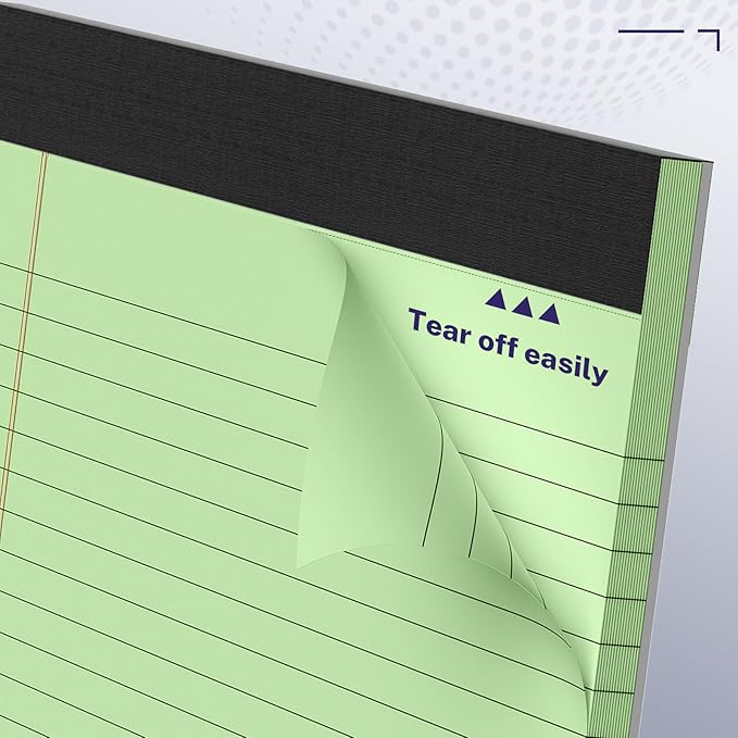 3 Pack Wide Legal Pads 11" x 9.5" (Landscape Format) Green College Ruled Note Pad Narrow Ruled 30 Sheets per Notepad Perforated Writing Paper with Thick Backboard Horizontal Pads of Paper