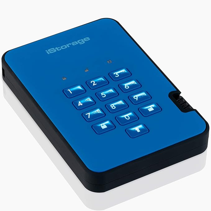 iStorage diskAshur2 SSD 16TB Blue | Secure Portable Solid State Drive | Password Protected | Dust & Water Resistant | Hardware Encryption