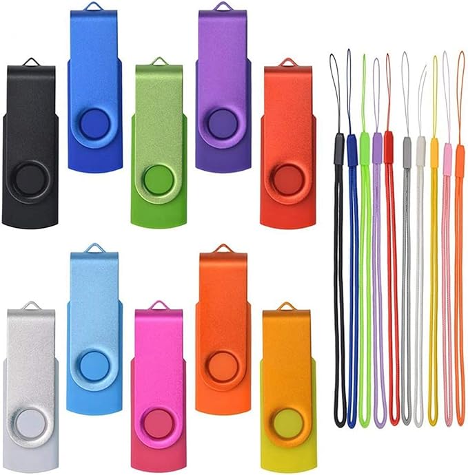 Kepmem USB Flash Drive - 10 Pack 32MB USB 2.0 Memory Sticks - Swivel Small Capacity PenDrive - 10 Assorted Colors