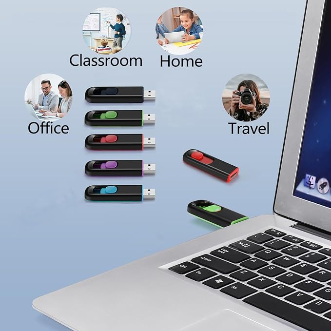 5 Pack 32GB USB Flash Drive, USB 2.0 Memory Stick Thumb Drive Pen Drives Jump Drive for Data Storage Multiple Color