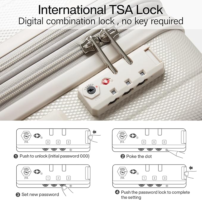 Hanke 29 Inch Expandable Checked Luggage Lightweight PC Hard Shell Luggage Suitcases with Wheels Travel Luggage Rolling Large Suitcase Travel Luggage Bag for Study Abroad.(Ivory White)