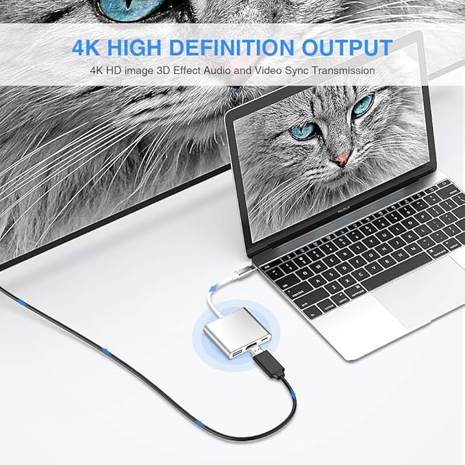 USB C to HDMI Adapter, 4K USB Hub with 100W PD Charging, USB-A 3.0 Port, Multiport Adapter for MacBook, Chromebook, iPad, Surface, TV, Monitor, and More