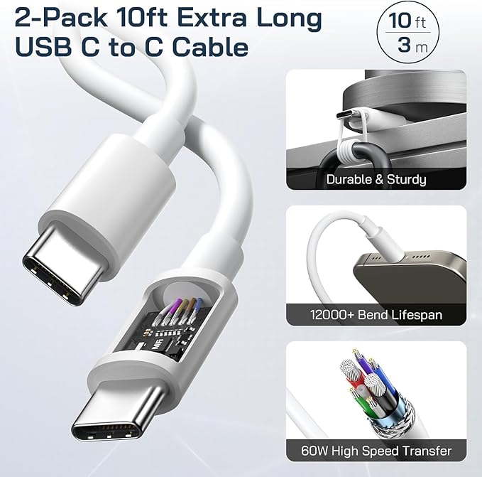 iPhone 16/15 Charger Fast Charging, 2Pack 10FT Long USB C to C Apple Fast Charging Cable Cord with 20W PD USB C Fast Charger Block for iPhone 16/15/15 Pro/15 Pro Max/15 Plus,iPad 12.9/11/10.9/Air 5/4