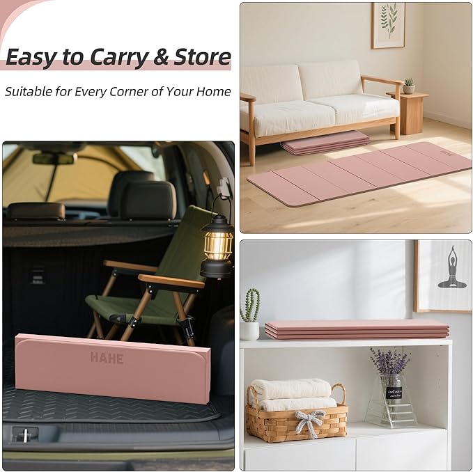 Foldable Yoga Mat, 74"Lx32"Wx1/3"Thick, Folding Exercise Mat, Non-slip Wide Pilates Mats for Home Workout/Travel, Portable Yoga Mat Thick for Yoga/Pilates/Camping/Floor Exercises