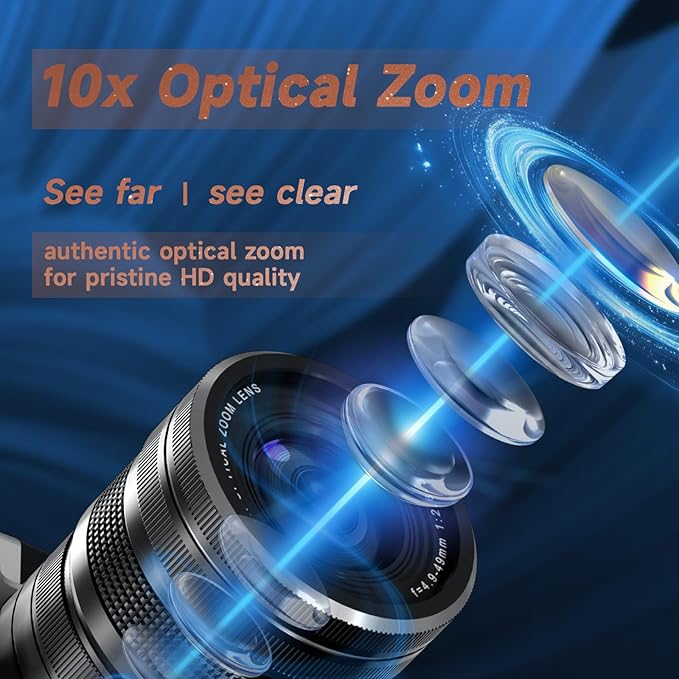 4K 75MP Digital Camera for Photography, Camera for Vlogging, 10X Optical Zoom, Auto Focus, WiFi, 3" Flip Touchscreen, 2 Batteries, Lens Hood, Tripod, Remote & Strap