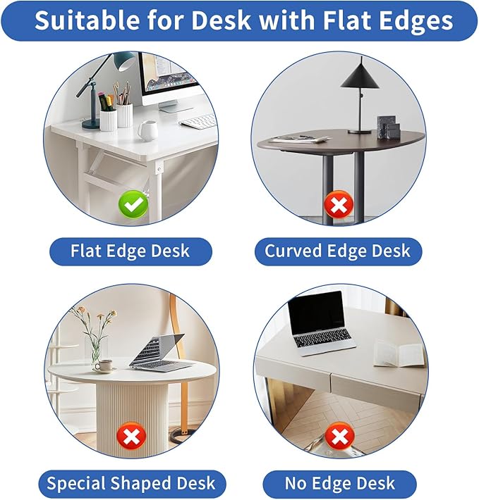 LUKETURE Desk Side Laptop Holder, Side Desk Laptop Holder with Cable Management Tray, 2 in 1 Steel Under Table Laptop Mount, Table Hanging Storage for Office and Home (White)