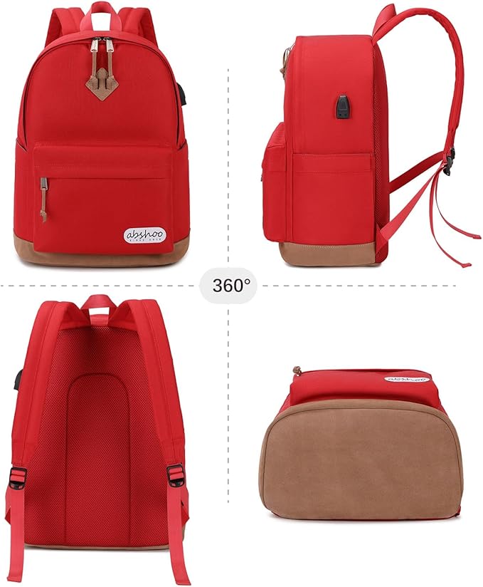 abshoo Classical School Backpack For Middle High School Water Resistant Bookbag College Travel Daypack (Red)