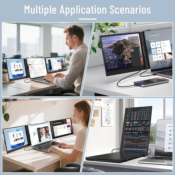 14" Triple Laptop Screen Extender, 1080P FHD IPS Ultra-Slim Portable Dual Monitor for Laptop, USB C HDMI Plug-Play Monitor Extender for Triple Display for MacOS/Windows, Fits 13-17.3" Laptops