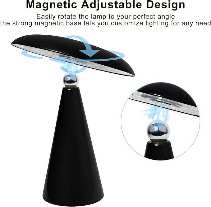 Elegant & Modern “Magnetic Cordless LED Table Lamp – Portable Touch-Dimmable Bedside Light for Bedroom, Living Room & Small Spaces (Black)”