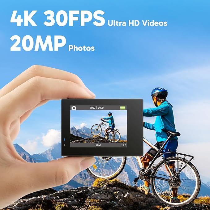 AKASO Brave 4 Action Camera 4K 30fps with 256GB MicroSDXC Card 20MP Ultra HD 131FT Waterproof Underwater Camera EIS WiFi Remote Control 5X Zoom Sport Cameras with Bicycle Accessories Kit Bundle