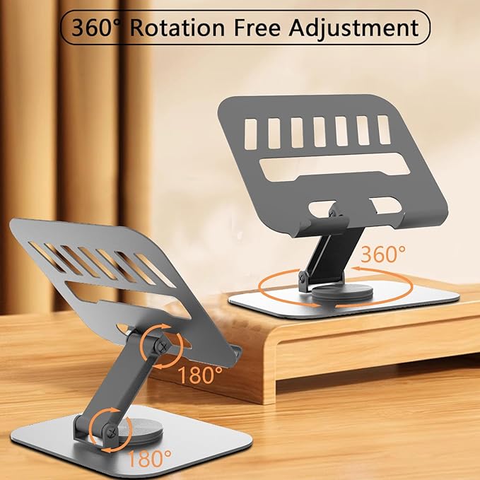 Larger Metal Tablet Stand, Adjustable 360° Rotation Tablet Holder Compatible with 4-16" Tablet Such as iPad Pro, iPad Air, iPad Mini, Tab S10 Ultra, Grey