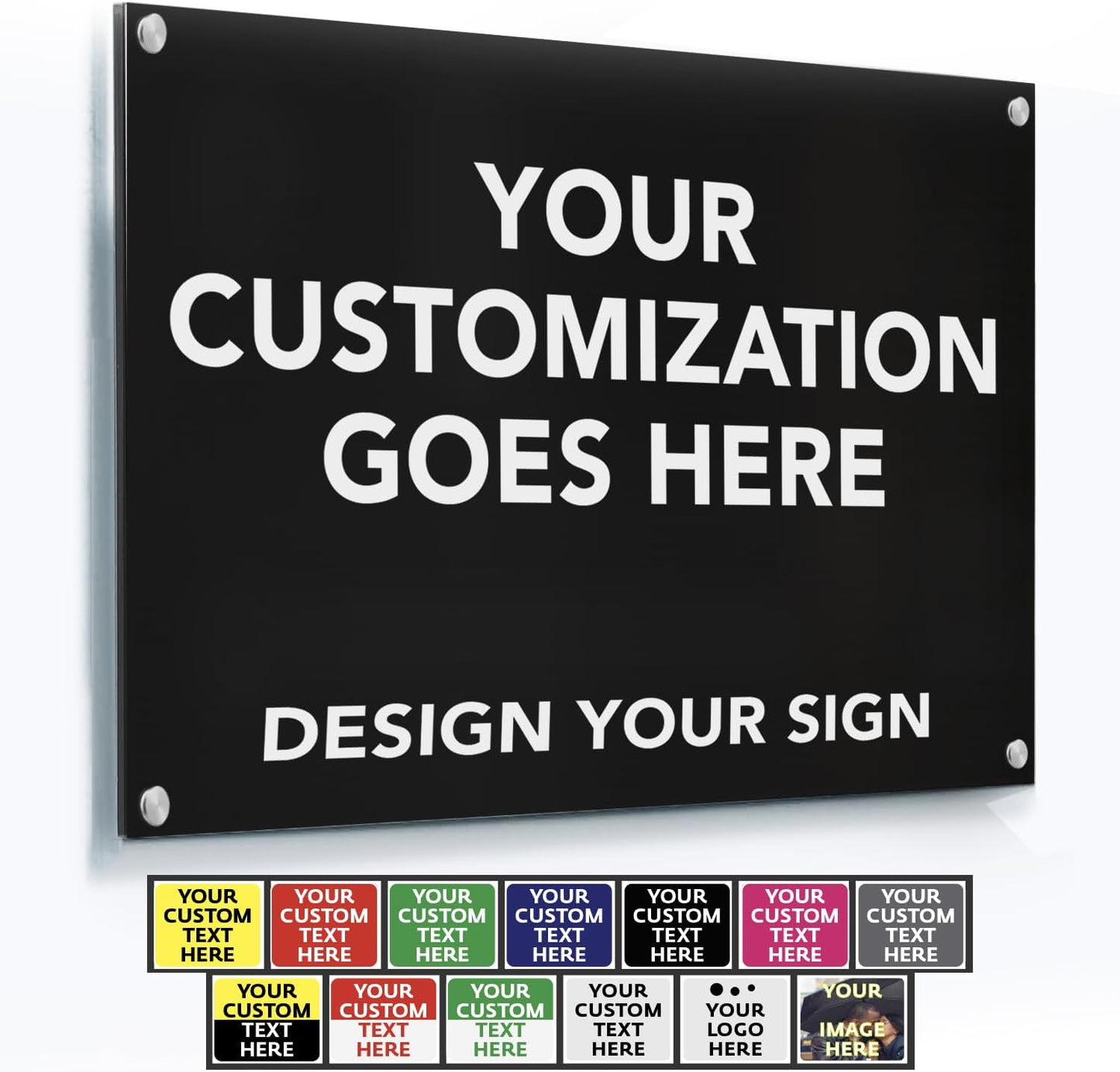 Custom Metal Business Signs, Personalized Aluminum Outdoor Signs, White Aluminum (Black Background, 20x20 In)