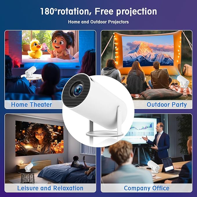 Mini Projector, HY300 PRO Portable Projector, Smart Projector Support 4K 1080P with Dual-Band WIFI6 5G Wireless 5.4 Bluetooth, 160 ANSI, Auto Keystone Correction, 35"-130" Screen Video Projector