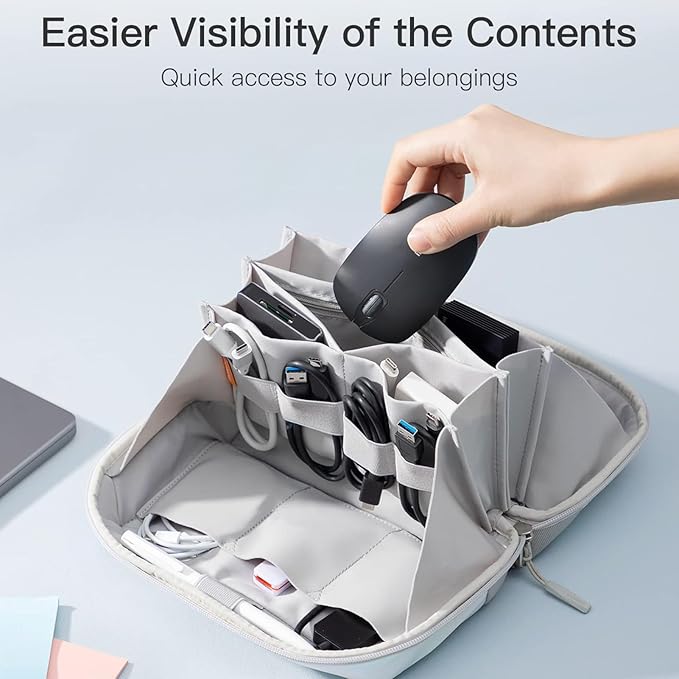 Electronics Travel Organizer - Portable Tech Bag, 180° Opening Cable Organizer, Durable Waterproof Case, Compact Storage Design | Travel Accessory for Cables, Chargers, Gadgets, Cosmetics, Office Dail