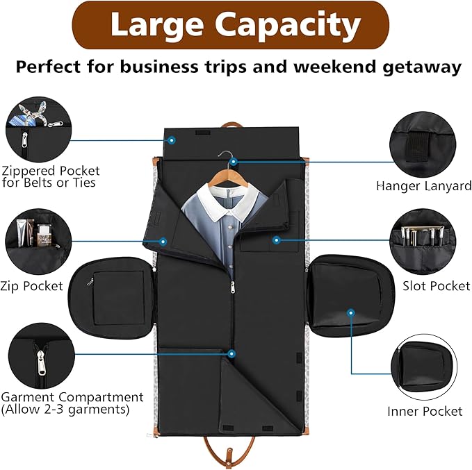 4pcs Convertible Garment Duffel Bag for Travel - 50L 2-in-1 Carry On Weekender Overnight Bag with Toiletry Bag, Fits Suits & Dresses, Trolley Sleeve, Hanging Suit Compartment, Waterproof Shoe Pocket