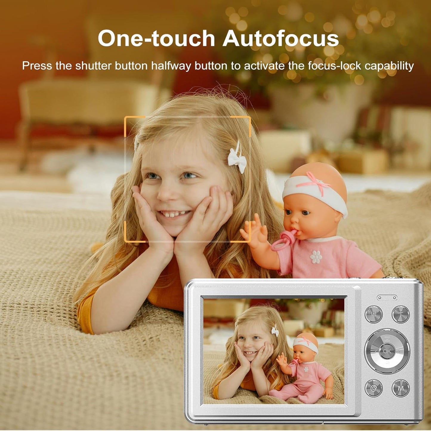 Digital Camera,Autofocus 1080P kids Camera, 56MP Protable Point and Shoot Camera with 8X Zoom, Anti-Shake, Small Compact Camera Gift for Teens Adult Beginner with two batteries, 32GB memory card-Black