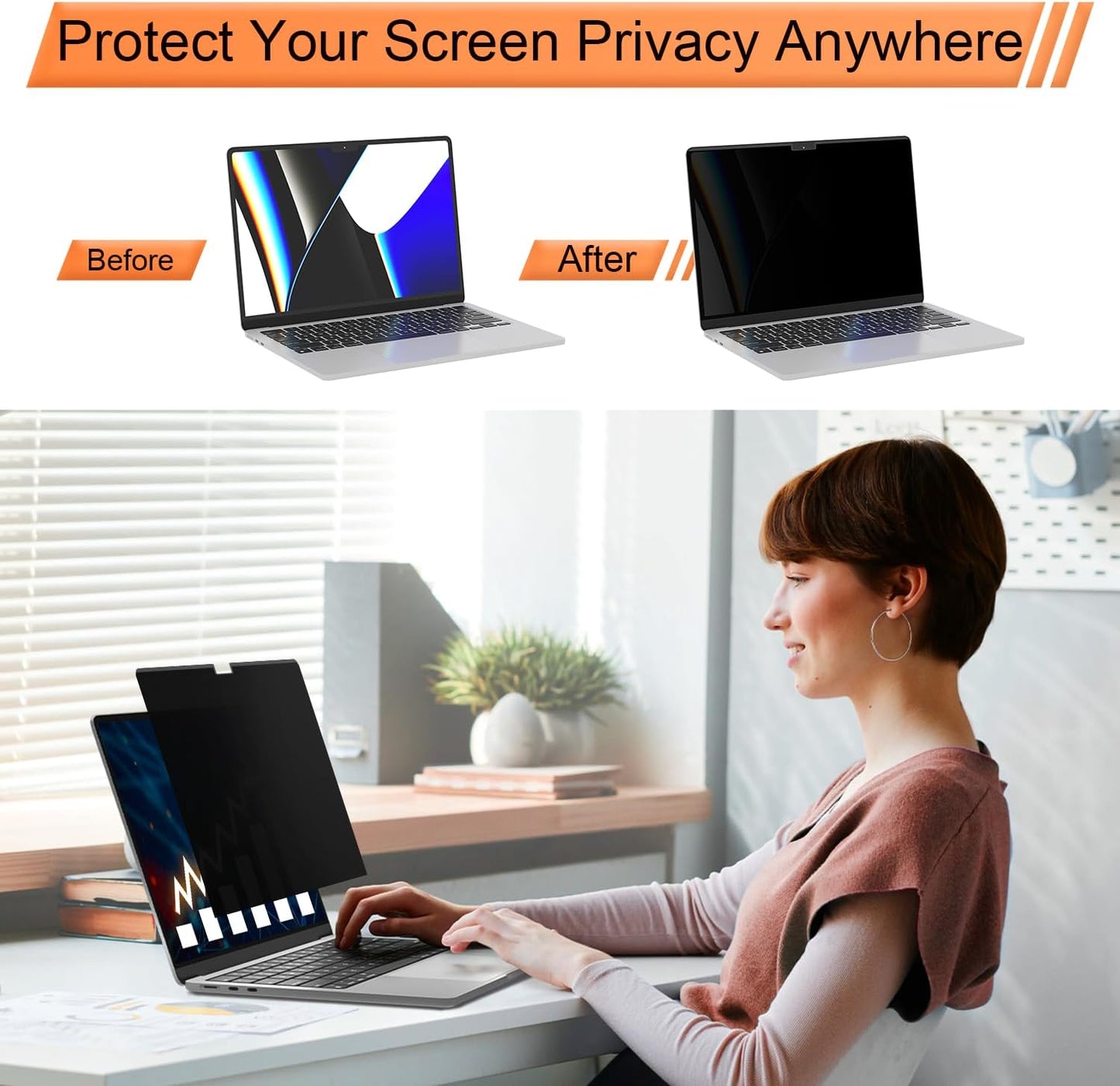 Magnetic 360° Privacy Screen for MacBook Pro 14 Inch (2021-2024, M1, M2, M3, M4, Pro, Max), Removable Anti Glare Blue Light Filter, 4 Way Anti Spy Black Protector for Mac Pro 14In Laptop Computer