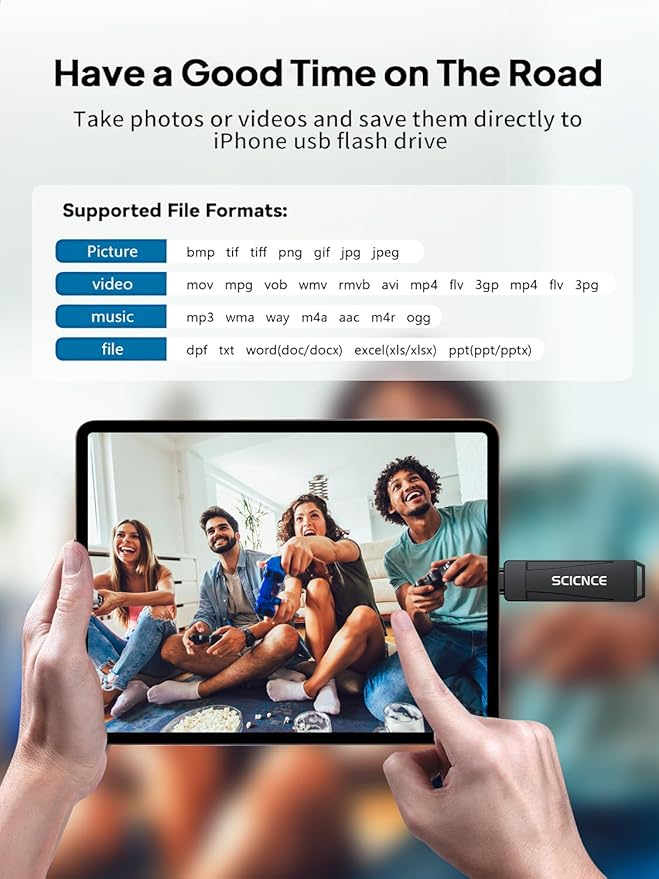 SCICNCE 512GB Flash Drive Intended for iPhone, USB Memory Stick Storage Backup for Photos Videos, Plug and Play No APP Required, Compatible with iPhone iPad Android and Computers (Metal Gray)